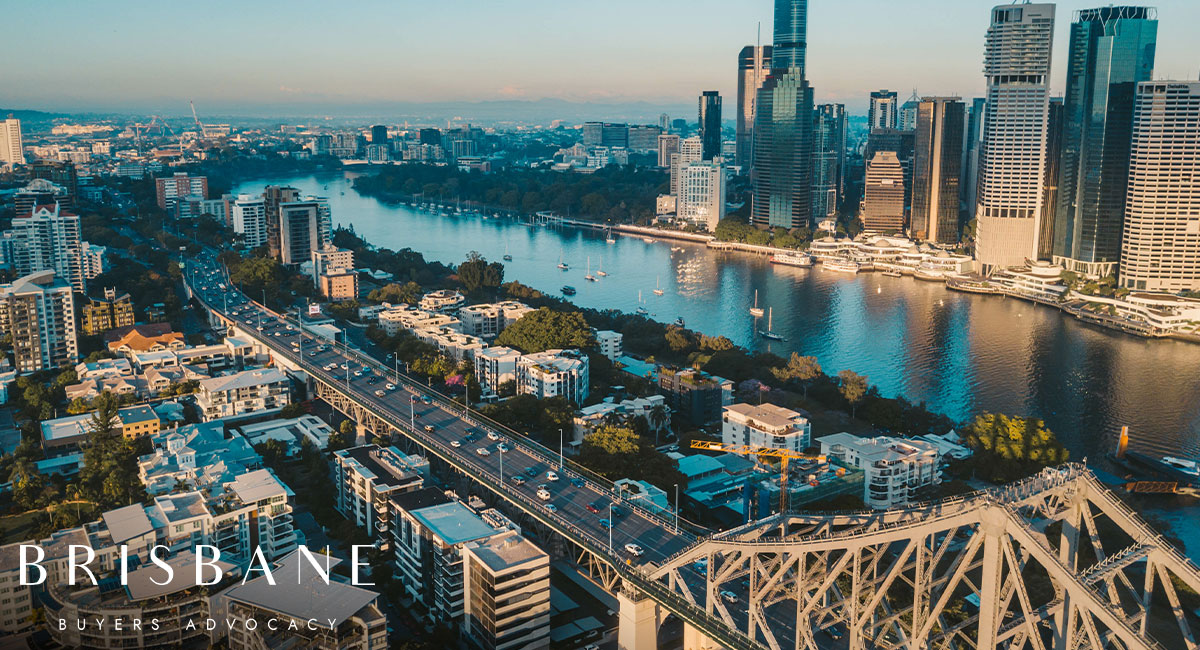 Drone shot of Brisbane city and its investment properties